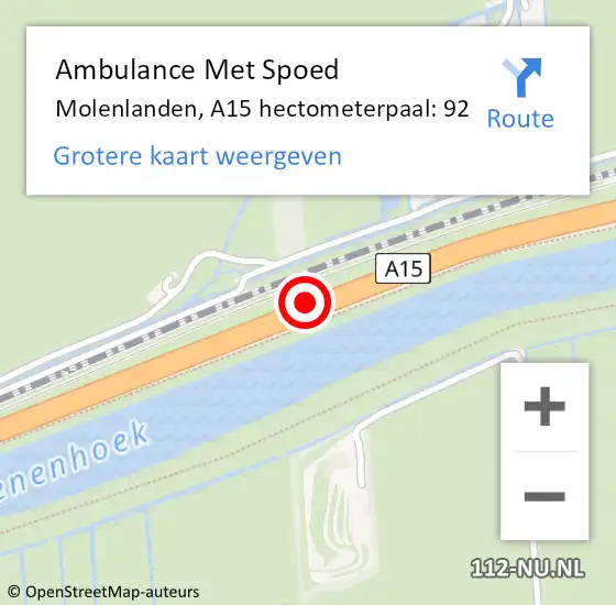 Locatie op kaart van de 112 melding: Ambulance Met Spoed Naar Giessenlanden, A15 hectometerpaal: 92 op 30 mei 2021 19:34
