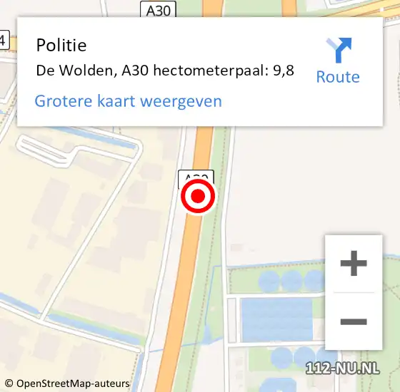 Locatie op kaart van de 112 melding: Politie De Wolden, A30 hectometerpaal: 9,8 op 30 mei 2021 19:37
