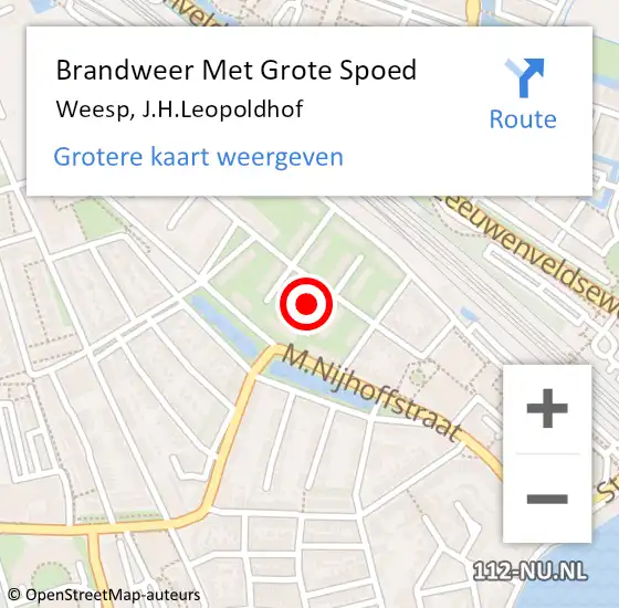 Locatie op kaart van de 112 melding: Brandweer Met Grote Spoed Naar Weesp, J.H.Leopoldhof op 30 mei 2021 19:41