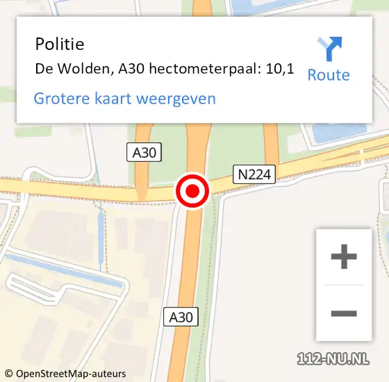 Locatie op kaart van de 112 melding: Politie De Wolden, A30 hectometerpaal: 10,1 op 30 mei 2021 19:42
