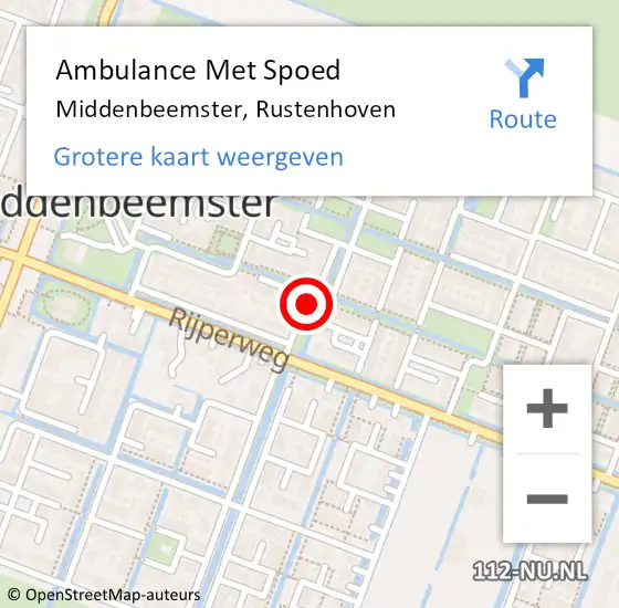 Locatie op kaart van de 112 melding: Ambulance Met Spoed Naar Middenbeemster, Rustenhoven op 30 mei 2021 20:49