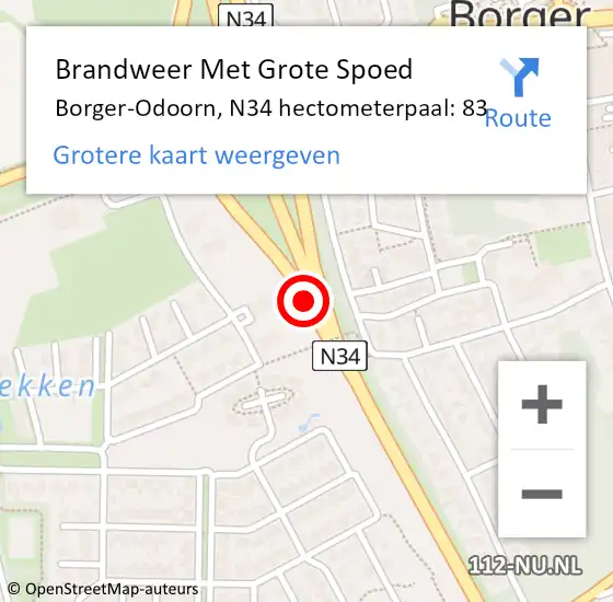 Locatie op kaart van de 112 melding: Brandweer Met Grote Spoed Naar Borger-Odoorn, N34 hectometerpaal: 83 op 30 mei 2021 20:53