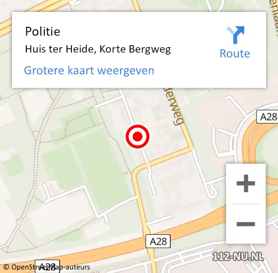 Locatie op kaart van de 112 melding: Politie Huis ter Heide, Korte Bergweg op 30 mei 2021 22:02