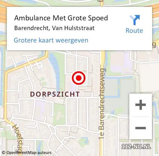 Locatie op kaart van de 112 melding: Ambulance Met Grote Spoed Naar Barendrecht, Van Hulststraat op 30 mei 2021 22:27