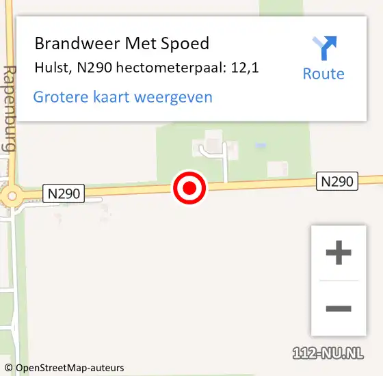 Locatie op kaart van de 112 melding: Brandweer Met Spoed Naar Hulst, N290 hectometerpaal: 12,1 op 30 mei 2021 22:35