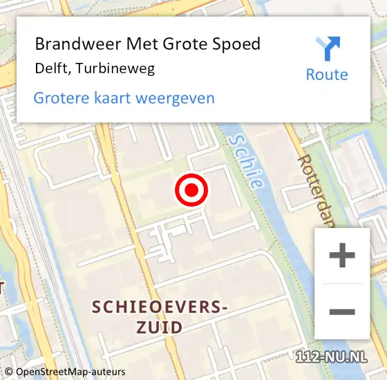 Locatie op kaart van de 112 melding: Brandweer Met Grote Spoed Naar Delft, Turbineweg op 30 mei 2021 23:06