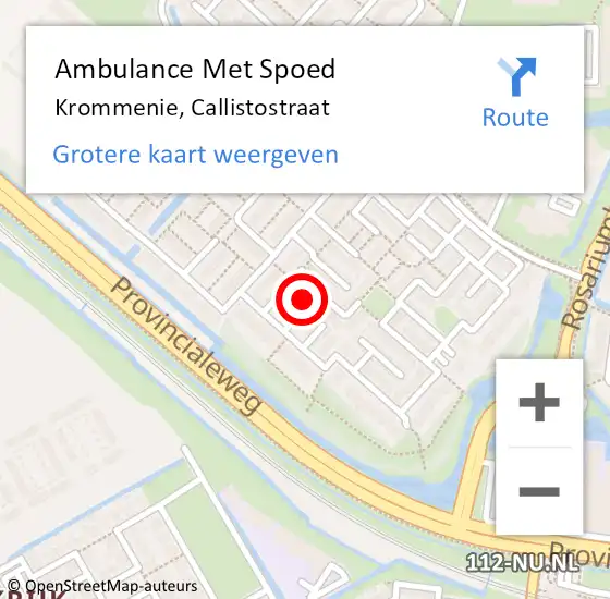 Locatie op kaart van de 112 melding: Ambulance Met Spoed Naar Krommenie, Callistostraat op 31 mei 2021 00:22