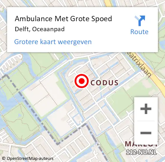 Locatie op kaart van de 112 melding: Ambulance Met Grote Spoed Naar Delft, Oceaanpad op 31 mei 2021 01:34