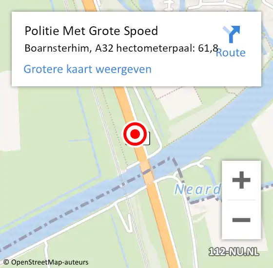 Locatie op kaart van de 112 melding: Politie Met Grote Spoed Naar Boarnsterhim, A32 hectometerpaal: 61,8 op 31 mei 2021 01:38