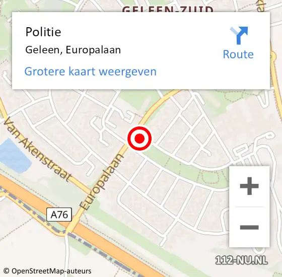 Locatie op kaart van de 112 melding: Politie Geleen, Europalaan op 31 mei 2021 02:22
