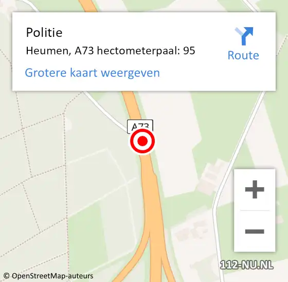 Locatie op kaart van de 112 melding: Politie Heumen, A73 hectometerpaal: 95 op 31 mei 2021 03:05