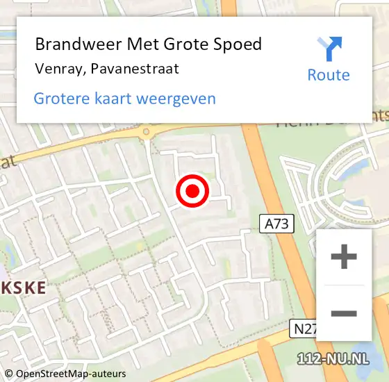 Locatie op kaart van de 112 melding: Brandweer Met Grote Spoed Naar Venray, Pavanestraat op 31 mei 2021 03:14