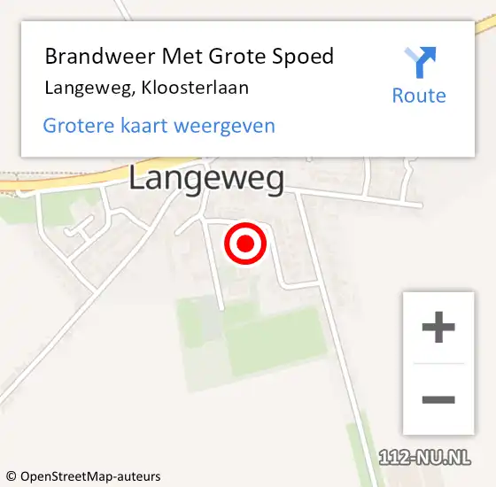 Locatie op kaart van de 112 melding: Brandweer Met Grote Spoed Naar Langeweg, Kloosterlaan op 31 mei 2021 10:17