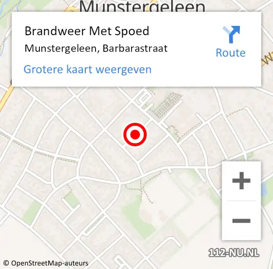 Locatie op kaart van de 112 melding: Brandweer Met Spoed Naar Munstergeleen, Barbarastraat op 31 mei 2021 11:05