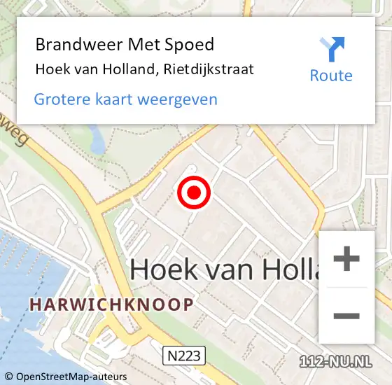 Locatie op kaart van de 112 melding: Brandweer Met Spoed Naar Hoek van Holland, Rietdijkstraat op 31 mei 2021 12:12