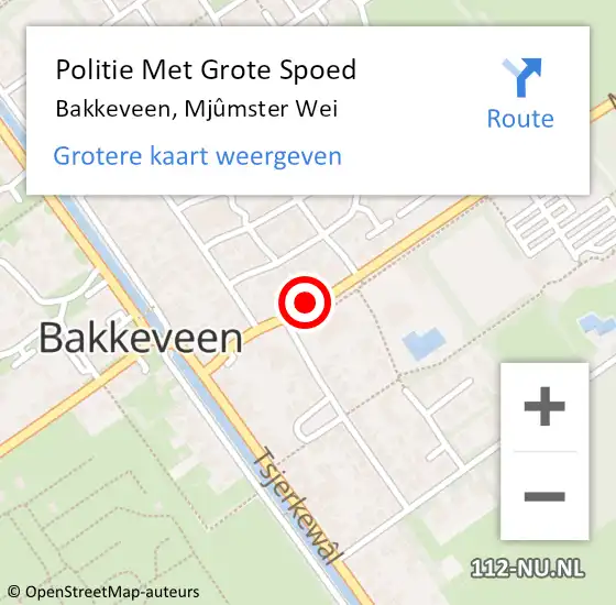 Locatie op kaart van de 112 melding: Politie Met Grote Spoed Naar Bakkeveen, Mjûmster Wei op 31 mei 2021 12:23