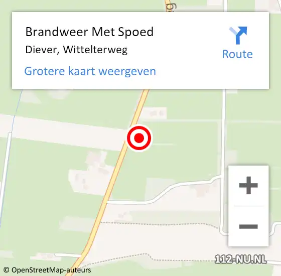 Locatie op kaart van de 112 melding: Brandweer Met Spoed Naar Diever, Wittelterweg op 31 mei 2021 12:33