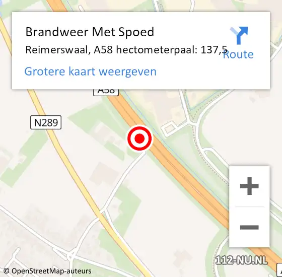 Locatie op kaart van de 112 melding: Brandweer Met Spoed Naar Reimerswaal, A58 hectometerpaal: 137,5 op 31 mei 2021 12:47