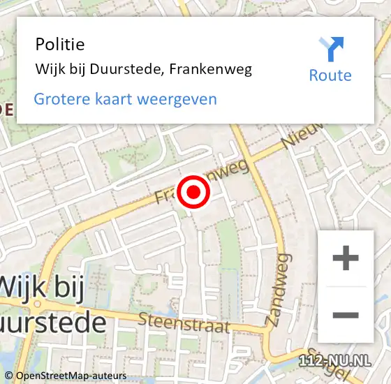 Locatie op kaart van de 112 melding: Politie Wijk bij Duurstede, Frankenweg op 31 mei 2021 13:28