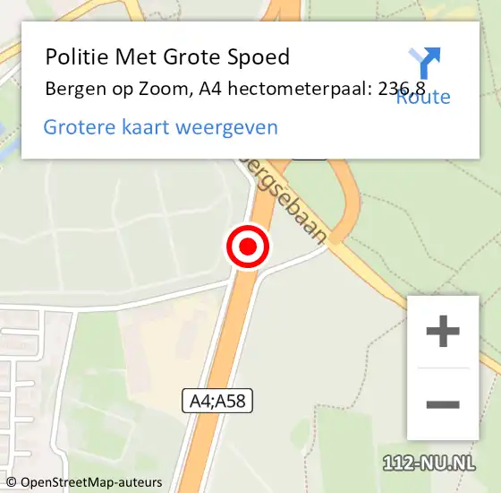 Locatie op kaart van de 112 melding: Politie Met Grote Spoed Naar Bergen op Zoom, A4 hectometerpaal: 236,8 op 31 mei 2021 13:38