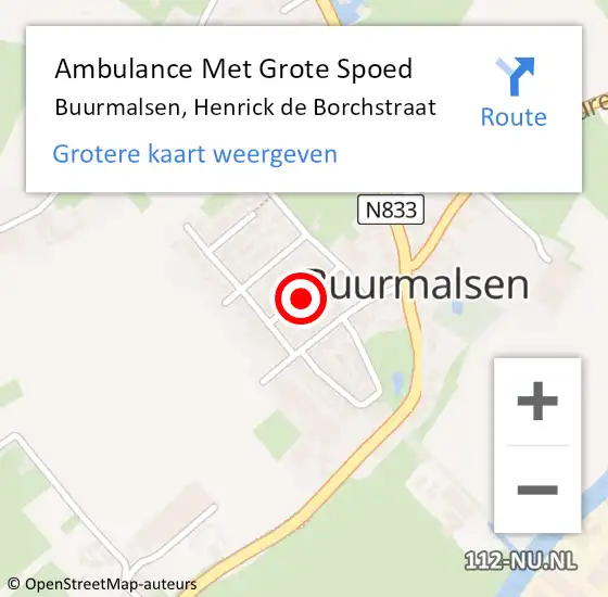 Locatie op kaart van de 112 melding: Ambulance Met Grote Spoed Naar Buurmalsen, Henrick de Borchstraat op 31 mei 2021 13:39