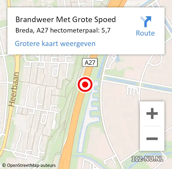 Locatie op kaart van de 112 melding: Brandweer Met Grote Spoed Naar Breda, A27 hectometerpaal: 5,7 op 31 mei 2021 13:52
