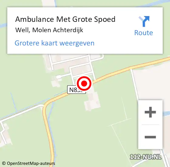 Locatie op kaart van de 112 melding: Ambulance Met Grote Spoed Naar Well, Molen Achterdijk op 31 mei 2021 14:05