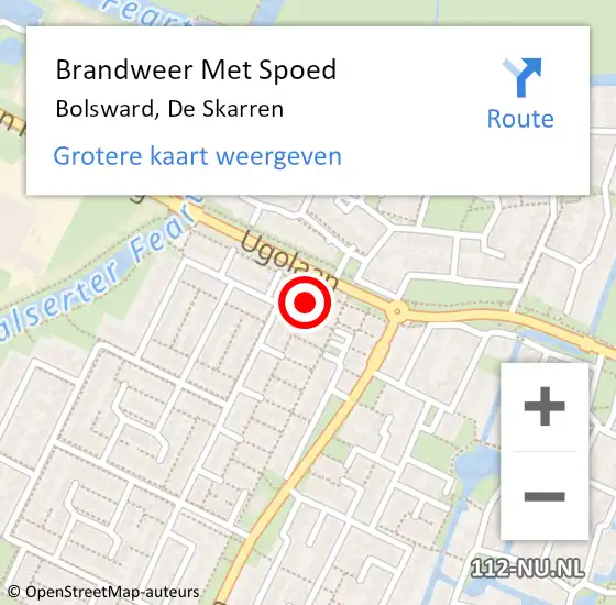 Locatie op kaart van de 112 melding: Brandweer Met Spoed Naar Bolsward, De Skarren op 31 mei 2021 14:09
