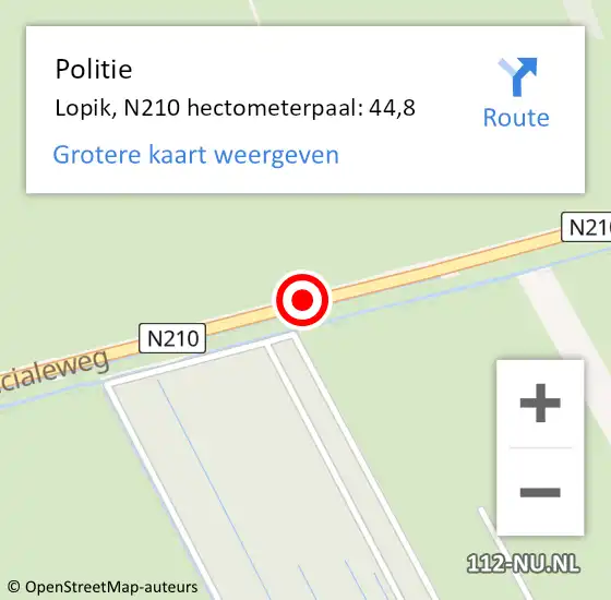 Locatie op kaart van de 112 melding: Politie Lopik, N210 hectometerpaal: 44,8 op 31 mei 2021 14:30