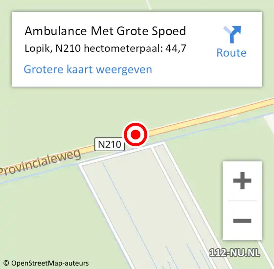 Locatie op kaart van de 112 melding: Ambulance Met Grote Spoed Naar Lopik, N210 hectometerpaal: 44,7 op 31 mei 2021 14:39