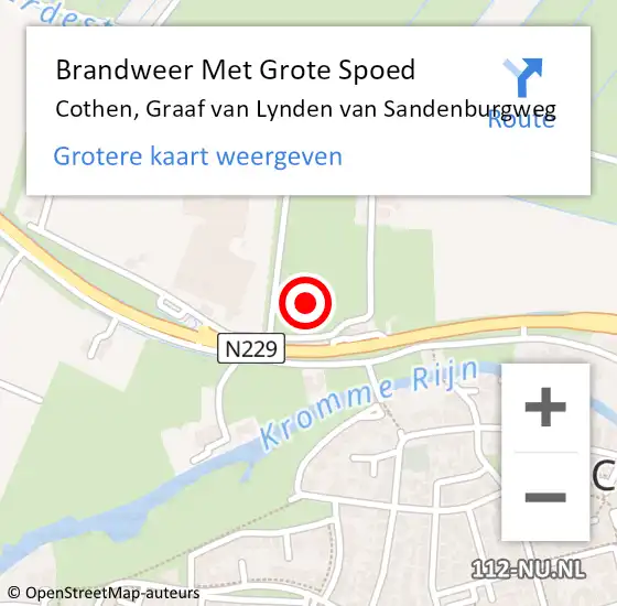 Locatie op kaart van de 112 melding: Brandweer Met Grote Spoed Naar Cothen, Graaf van Lynden van Sandenburgweg op 31 mei 2021 15:02