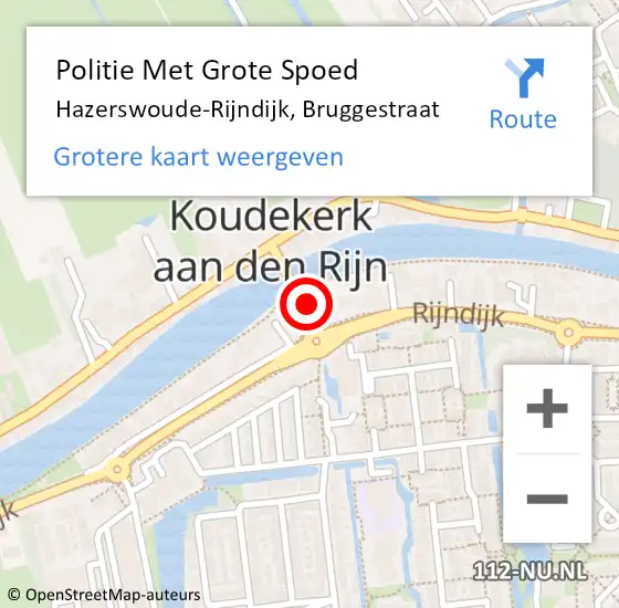 Locatie op kaart van de 112 melding: Politie Met Grote Spoed Naar Hazerswoude-Rijndijk, Bruggestraat op 31 mei 2021 15:41