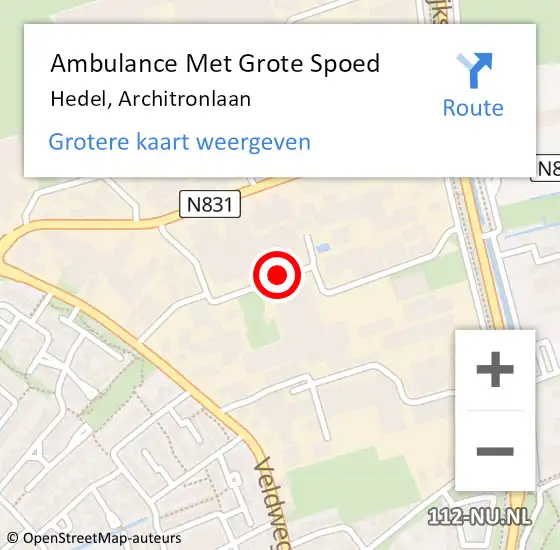 Locatie op kaart van de 112 melding: Ambulance Met Grote Spoed Naar Hedel, Architronlaan op 31 mei 2021 15:41