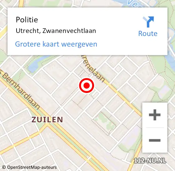 Locatie op kaart van de 112 melding: Politie Utrecht, Zwanenvechtlaan op 31 mei 2021 15:54