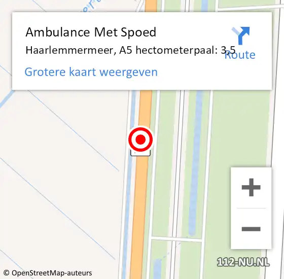 Locatie op kaart van de 112 melding: Ambulance Met Spoed Naar Haarlemmermeer, A5 hectometerpaal: 3,5 op 31 mei 2021 16:01