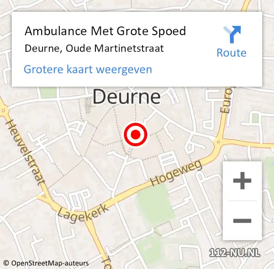 Locatie op kaart van de 112 melding: Ambulance Met Grote Spoed Naar Deurne, Oude Martinetstraat op 31 mei 2021 16:14