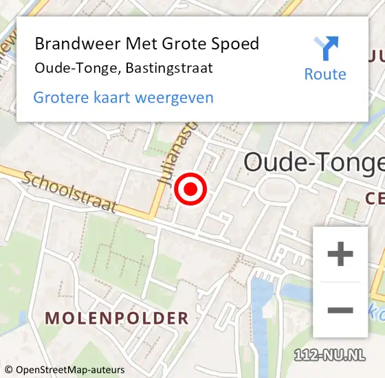 Locatie op kaart van de 112 melding: Brandweer Met Grote Spoed Naar Oude-Tonge, Bastingstraat op 31 mei 2021 16:16