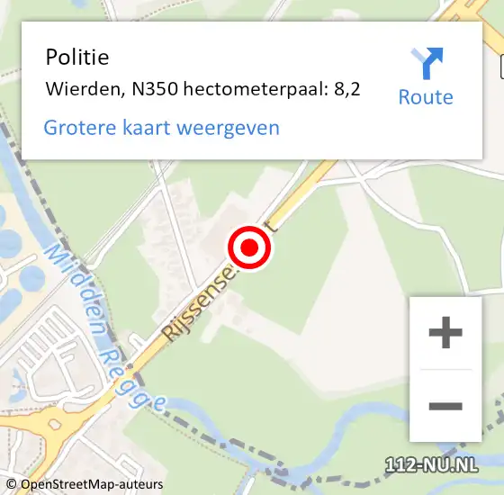 Locatie op kaart van de 112 melding: Politie Wierden, N350 hectometerpaal: 8,2 op 31 mei 2021 16:46