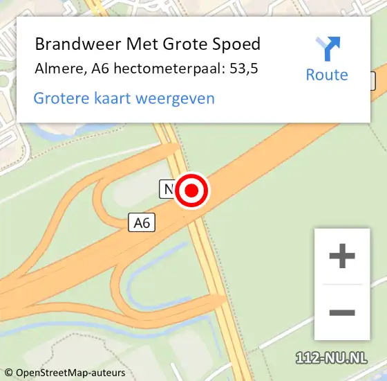 Locatie op kaart van de 112 melding: Brandweer Met Grote Spoed Naar Almere, A6 hectometerpaal: 53,5 op 31 mei 2021 17:00