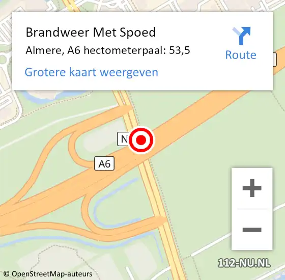 Locatie op kaart van de 112 melding: Brandweer Met Spoed Naar Almere, A6 hectometerpaal: 53,5 op 31 mei 2021 17:03