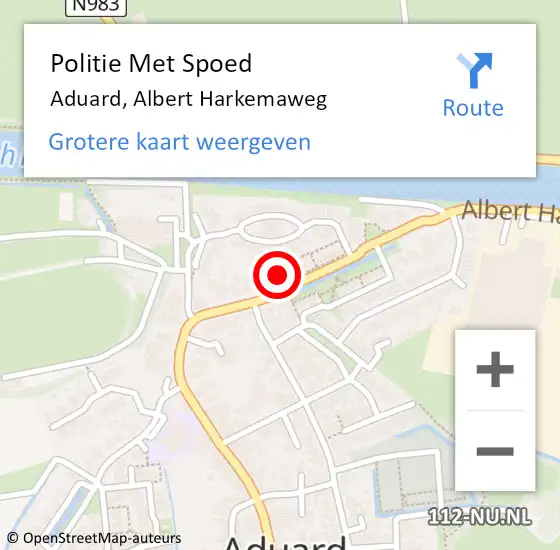 Locatie op kaart van de 112 melding: Politie Met Spoed Naar Aduard, Albert Harkemaweg op 31 mei 2021 18:53