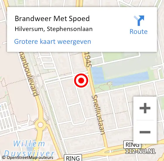 Locatie op kaart van de 112 melding: Brandweer Met Spoed Naar Hilversum, Stephensonlaan op 31 mei 2021 19:28