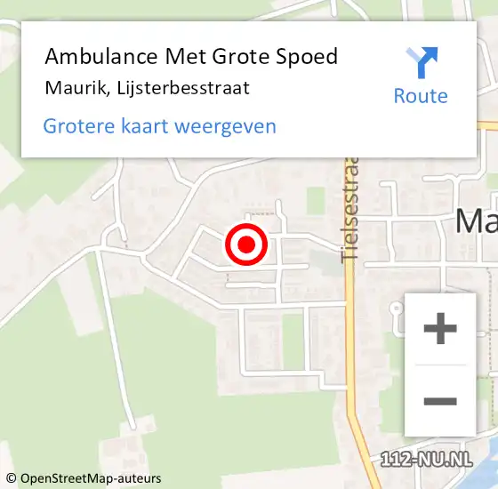 Locatie op kaart van de 112 melding: Ambulance Met Grote Spoed Naar Maurik, Lijsterbesstraat op 31 mei 2021 20:01