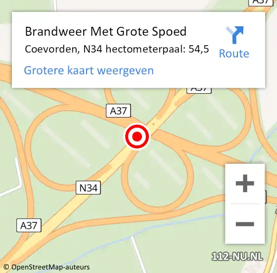 Locatie op kaart van de 112 melding: Brandweer Met Grote Spoed Naar Coevorden, N34 hectometerpaal: 54,5 op 31 mei 2021 20:12