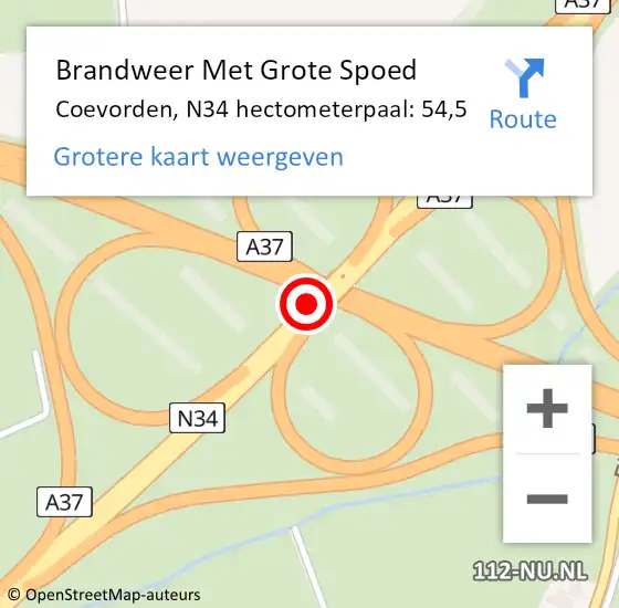 Locatie op kaart van de 112 melding: Brandweer Met Grote Spoed Naar Coevorden, N34 hectometerpaal: 54,5 op 31 mei 2021 20:16