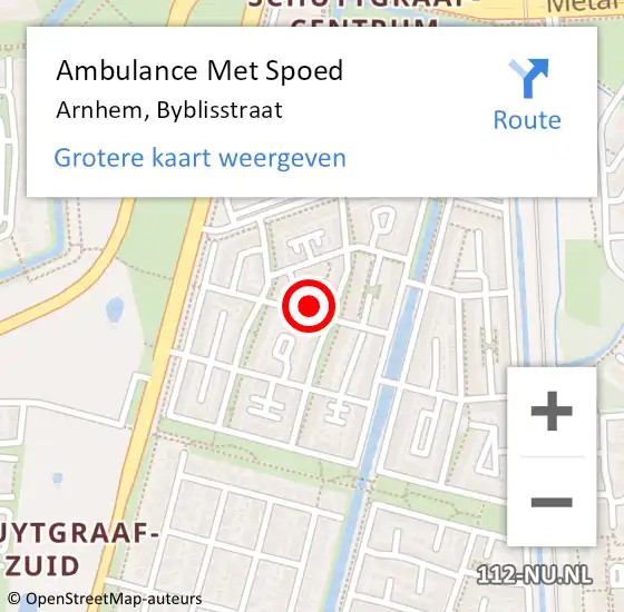 Locatie op kaart van de 112 melding: Ambulance Met Spoed Naar Arnhem, Byblisstraat op 31 mei 2021 20:59