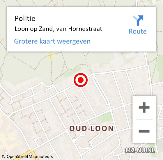 Locatie op kaart van de 112 melding: Politie Loon op Zand, van Hornestraat op 31 mei 2021 21:16