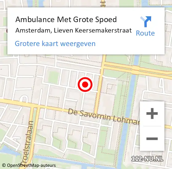 Locatie op kaart van de 112 melding: Ambulance Met Grote Spoed Naar Amsterdam, Lieven Keersemakerstraat op 31 mei 2021 22:39