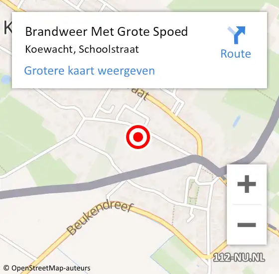 Locatie op kaart van de 112 melding: Brandweer Met Grote Spoed Naar Koewacht, Schoolstraat op 1 juni 2021 01:05