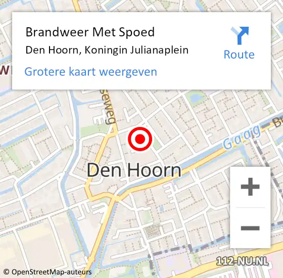 Locatie op kaart van de 112 melding: Brandweer Met Spoed Naar Den Hoorn, Koningin Julianaplein op 1 juni 2021 01:18